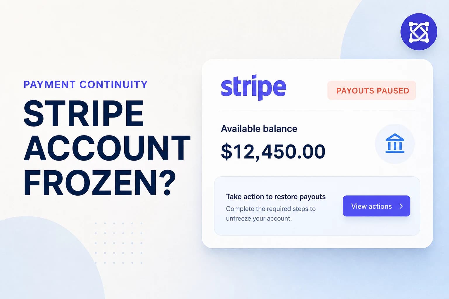 A bright fintech dashboard showing the Stripe wordmark, a paused-payout status and a GenesisPay publisher mark.